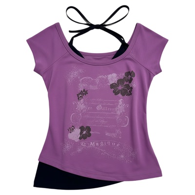 Printed neck tie and slim fit top for women 印花挂脖修身上衣