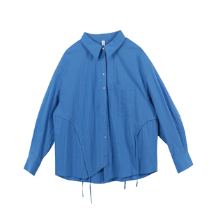 Jane express/简表达独立剪裁蓝色抽绳衬衣女士百搭衬衫CCY63001