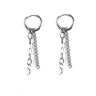 紫发IU同款朋克蹦迪李知恩耳环流苏酷帅冷淡风钛钢港风无耳洞耳夹