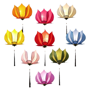 新中式莲花吊灯创意布艺中国风荷花仿古佛堂禅意茶楼室内餐厅灯笼