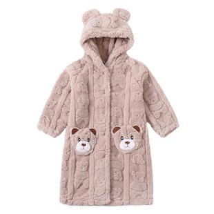 秋冬季儿童睡袍珊瑚绒加厚男童浴袍法兰绒加长款宝宝睡衣女孩睡袍