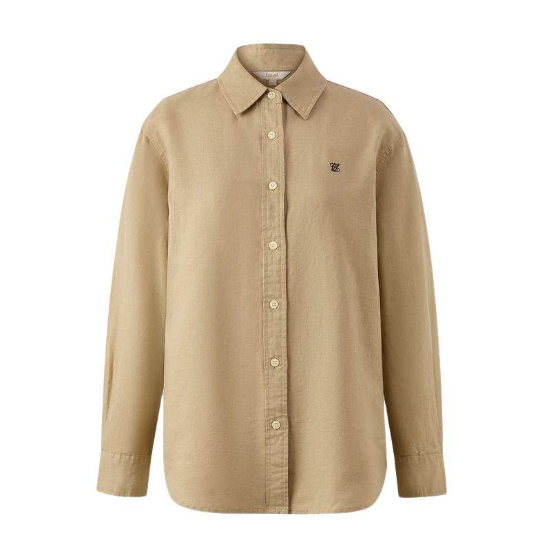 ELAND纯色宽松衬衫长袖亚麻