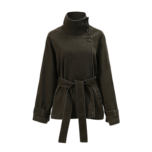 NON RESTRAIN设计感复古腰带立领夹克外套女休闲宽松翻领短款风衣
