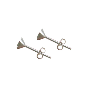 s925纯银珍珠空托碗托平托耳夹改耳针肥方钻石空托耳饰配件diy