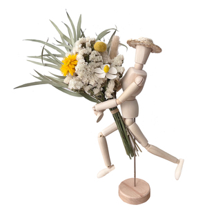 ins干花摆件木偶人抱抱花花束礼物真花天然风干北欧客厅家居装饰
