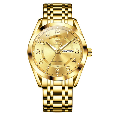 中老年人手表机械表正品新款18k金色大数字瑞士防水电子表送爸爸