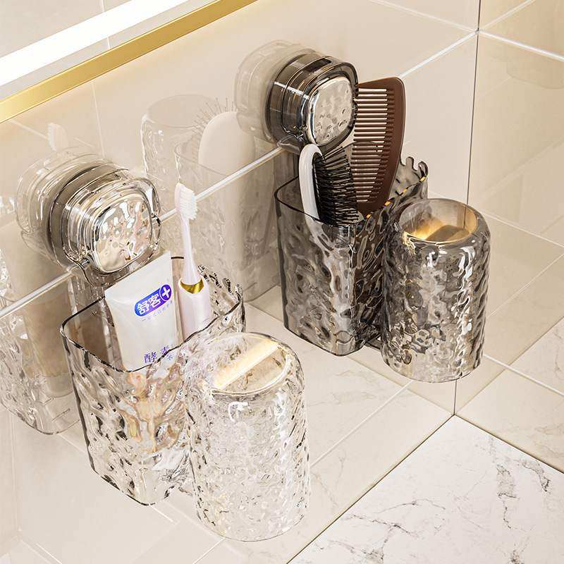 吸盘牙刷置物架漱口杯免打孔收纳盒墙牙缸架杯壁挂式卫生间牙刷挂