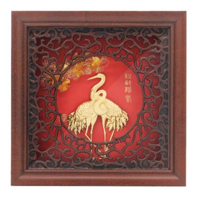 生日礼物贺寿金箔画松鹤摆件礼品