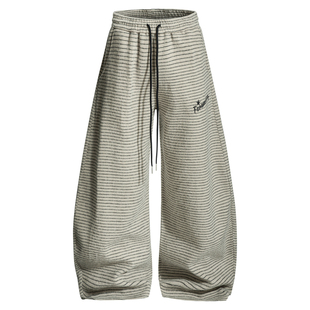 橘子树在哪儿慵懒条纹弯刀阔腿休闲裤冬季女款宽松加厚松弛感卫裤