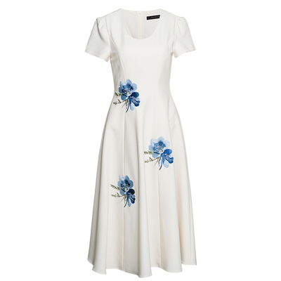 罗衣新中式中国风刺绣大摆连衣裙