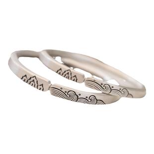 山海 银手镯999纯银手工原创年轻款高档足银开口实心小众银镯银饰