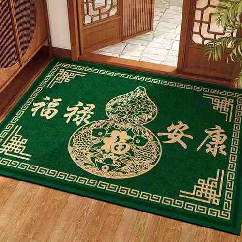 中式绿色玄学入户门地垫硅藻泥进门口玄关防滑耐脏脚垫子地毯裁剪