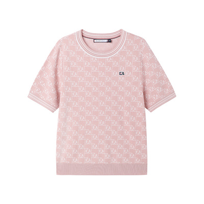 ELLEActive粉色提花短袖针织衫