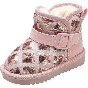 牧童小童雪地靴冬季新款亮片女童加绒加厚大棉靴防寒保暖棉靴男童