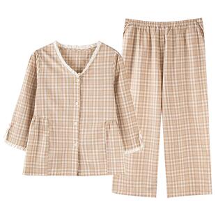 梭织棉纱布睡衣女春秋款纯棉七分袖2026年新款夏季全棉大码家居服