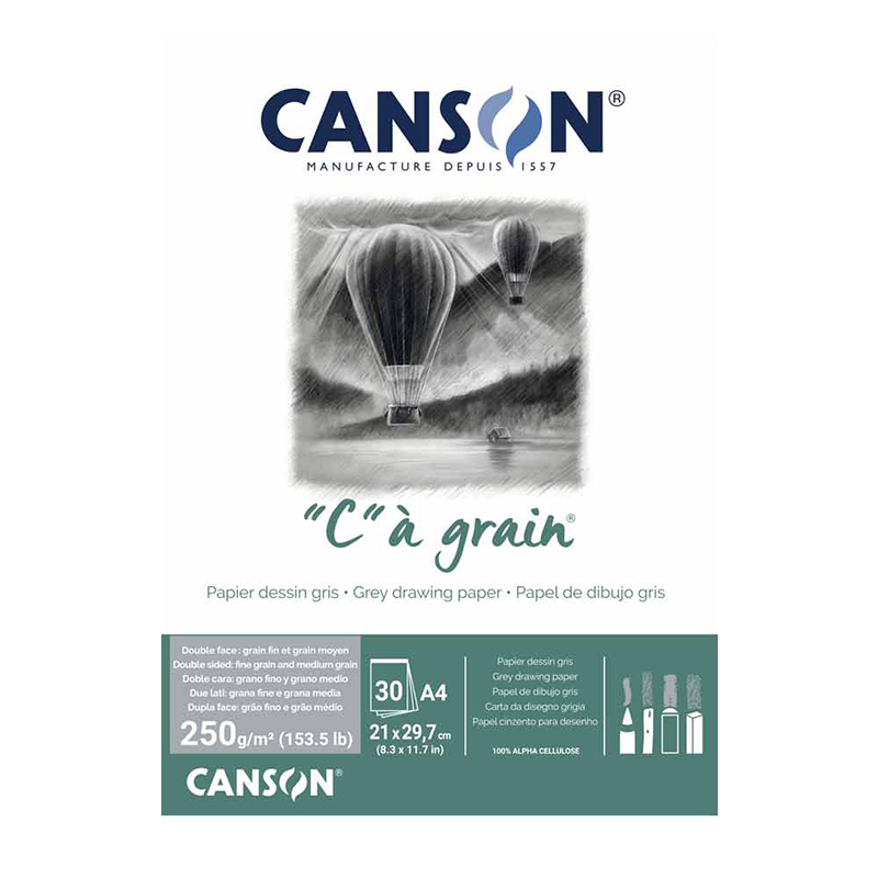 CANSON康颂c-a-grain绘画本 土黄/赭黄色 灰色纸 素描薄 彩铅 木炭 色粉纸 粉彩画本250g 30页A3 A4单面封胶