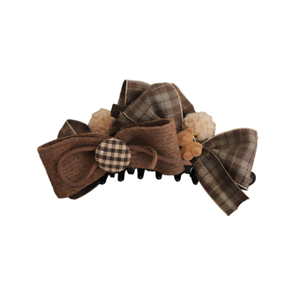 复古格纹蝴蝶结发夹女高级感