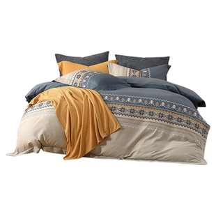 水星家纺全棉磨毛四件套秋冬抑菌保暖纯棉全棉套件费尔岛风被子套