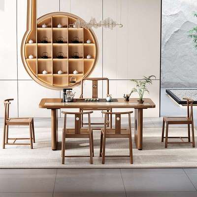 新中式实木茶桌椅组合条形茶复古办公室老板木质台茶桌工艺茶几