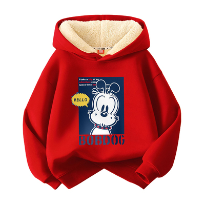 巴布豆一体绒儿童连帽卫衣加绒