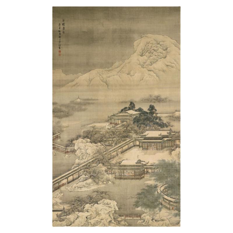清 袁江 梁园飞雪图国画挂画高清微喷复制品客厅背景墙风景人物画