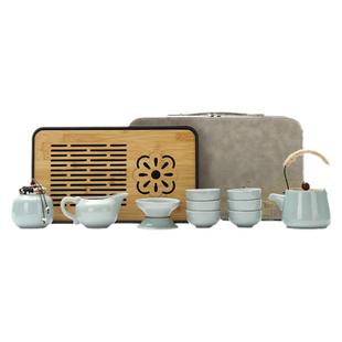 哥窑旅行茶具套装家用户外简约中式陶瓷茶壶茶杯功夫泡茶便携茶盘