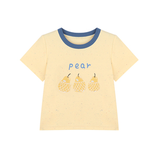 Amybaby女童上衣春季2026新款洋气百搭撞色卡通印花修身短袖T恤