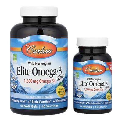 Carlson深海鱼油高纯度1600mg omega3无腥血管心脏眼脑健康