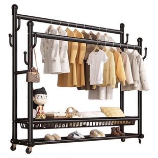 落地挂衣架卧室挂衣服家用卧室内晾衣架政府补贴双杆多功能衣帽架