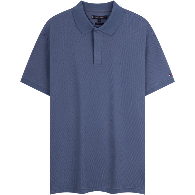 Tommy男泡泡纱肌理暗襟纯色POLO