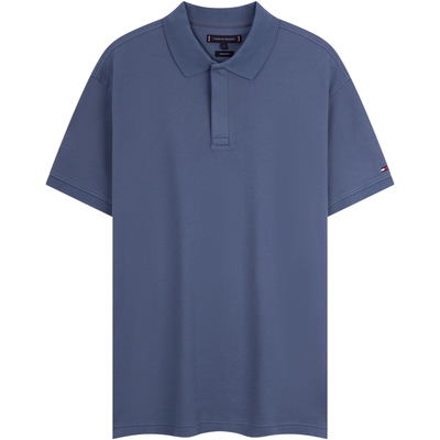 Tommy男泡泡纱肌理暗襟纯色POLO