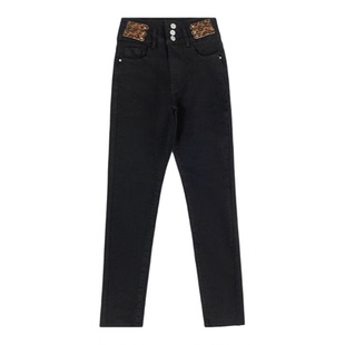 李李服饰斑纹高腰加绒加厚牛仔裤女2026年冬季紧身弹力高腰小脚裤