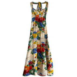 七月伊萨尔 法式艺术感裙子轻奢自制vintage挂脖连衣裙小众设计