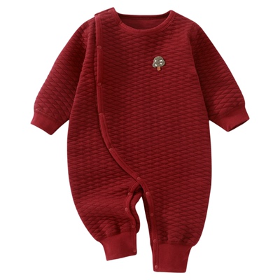 新生婴儿衣服秋冬保暖初生红色加厚夹丝a类哈衣爬爬服宝宝连体衣