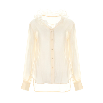 wanatry杏色立体荷叶边领衬衫