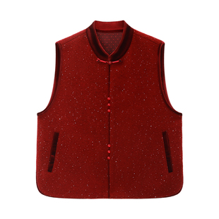 枫竺新中式国风立领盘扣丝绒包边新年红色马甲女冬季无袖叠穿背心