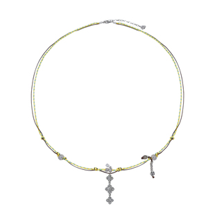 AWE复古鸢尾花双层编绳项链长款穆祉丞同款设计感小众皮绳毛衣链