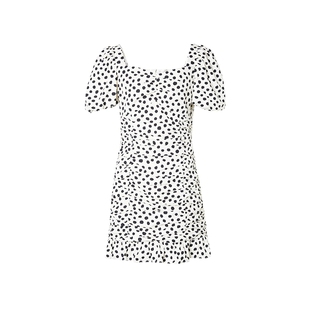 艾诺丝雅诗夏新品纯棉波点荷叶边下摆时尚泡泡袖