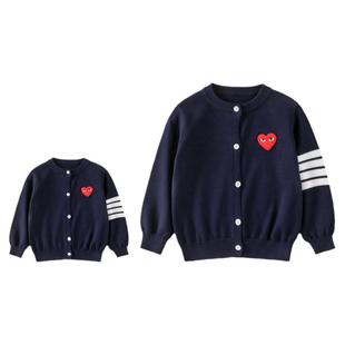 初秋亲子装一家三口2025新款针织开衫百搭母子母女装亲子毛衣外套