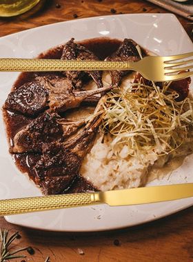 厂家直销专供跨境亚马逊不锈钢餐具勺主件西餐4套装金色茶勺刀叉