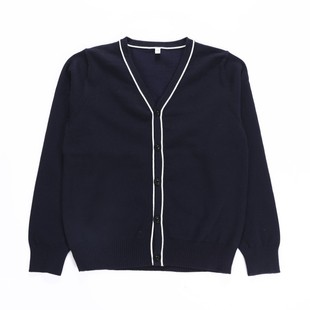 伊顿校服同款兰诗淑女开衫保暖白边藏蓝色针织毛衣英伦校服学校