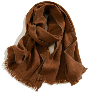 意大利老钱风内蒙古山羊绒人字纹围巾女冬季2024年新款外搭披肩