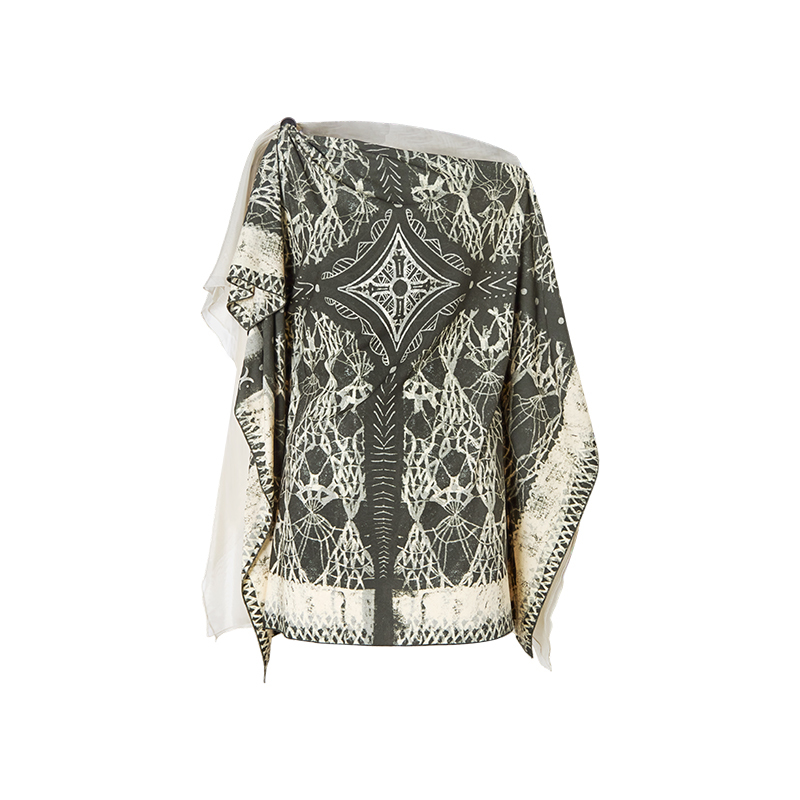 【Cello Sonata】hug 2025秋冬新款串珠印花方巾斜肩上衣