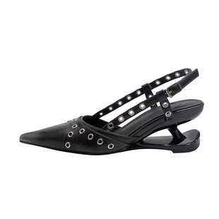 真皮~骄屿复古擦色铆钉包头凉鞋尖头高跟鞋女2026新款悬浮跟单鞋