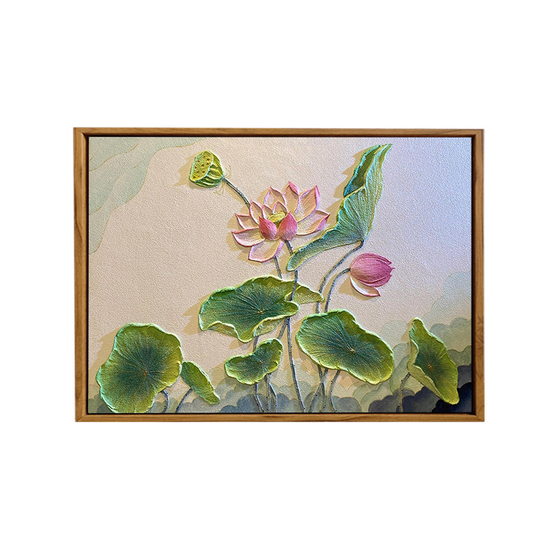 新中式国风好运莲莲荷花肌理画