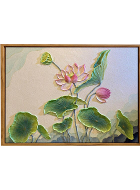 新中式国风好运莲莲荷花肌理画