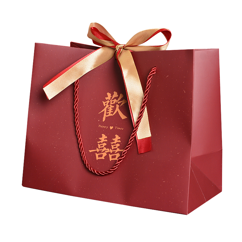 喜慶禮品袋紅色手提袋喜糖袋伴手禮包裝袋回禮袋通用袋子配送絲帶