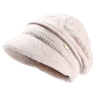 CACUSS纯羊毛帽子女秋冬大头围针织帽冷帽保暖毛线帽显脸小堆堆帽