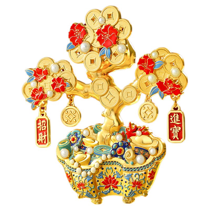 AR金属摇钱树冰箱贴双层带弹簧