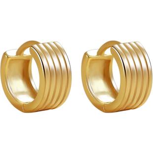 卡伦图宽面波浪纯银耳钉女金色耳扣耳骨钉气质耳环小圈圈耳圈耳包